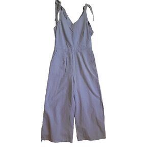 Pois Jumpsuit Large Blue White thin Stipe Wide Leg Strap Beach Nautical